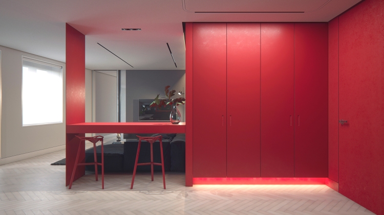 Дизайн интерьера современной квартиры-студии с красным акцентом 4