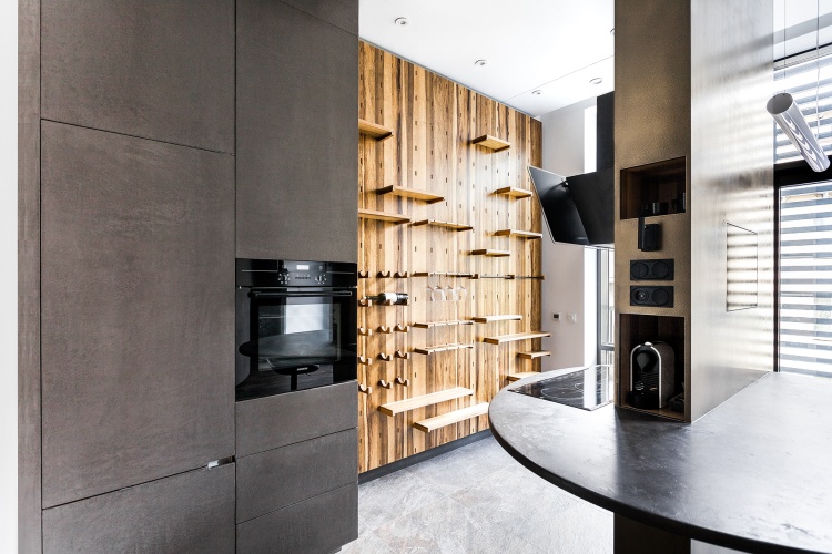 Современный дизайн интерьера кухни-столовой апартаментов в ЖК 
