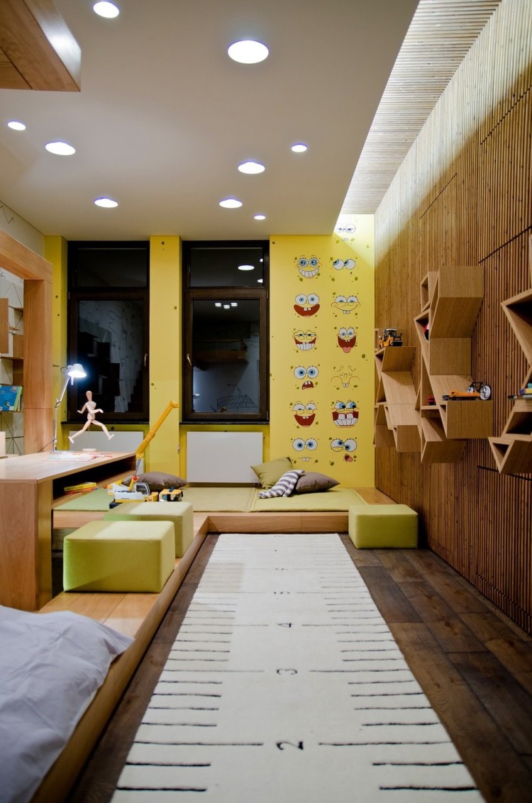 Современный дизайн интерьера детской спальни пентхауса в промышленном стиле