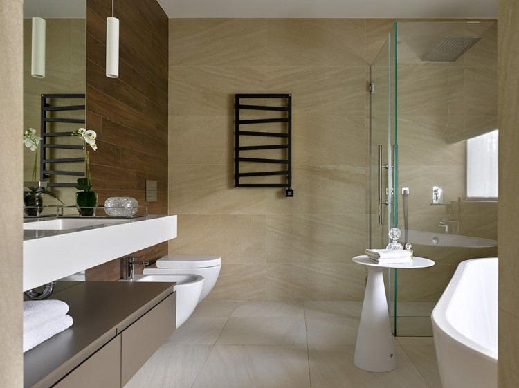Дизайн интерьера ванной комнаты дома в современном стиле