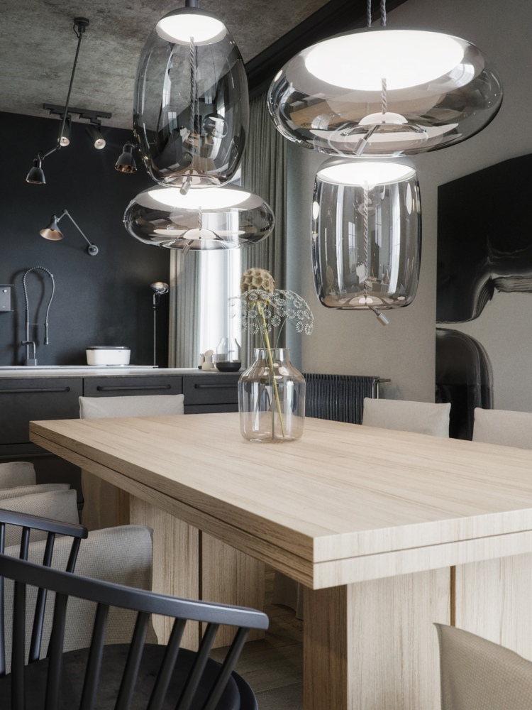 Дизайн интерьера кухни-столовой апартаментов в современном стиле