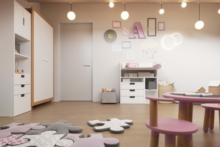 Современный дизайн интерьера второй детской спальни дома в Швейцарии 3