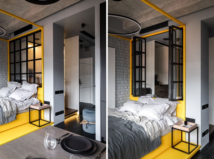 Современный дизайн интерьера квартиры в промышленном стиле с яркими акцентами 5