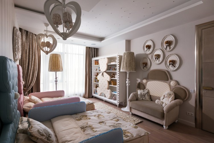 Современный дизайн интерьера детской спальни резиденции в классическом стиле