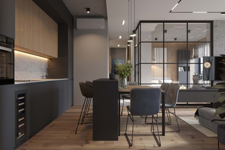 Дизайн интерьера кухни-столовой апартаментов в современном стиле 2