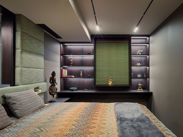 Современный дизайн интерьера спальни квартиры в стиле фьюжн
