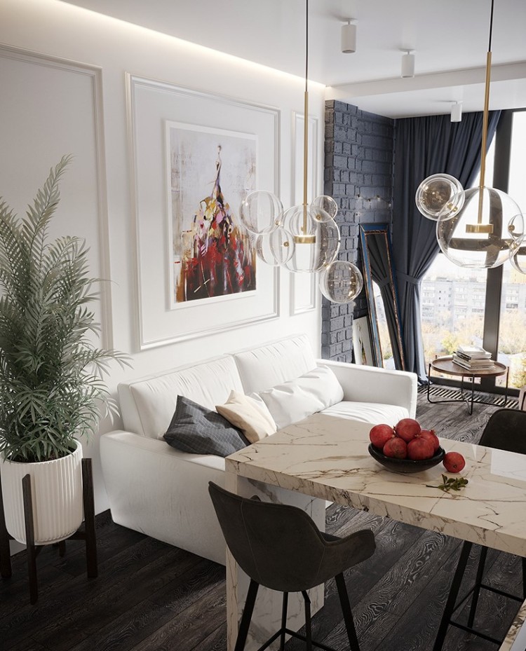 Современный дизайн интерьера квартиры-студии в эклектичном стиле