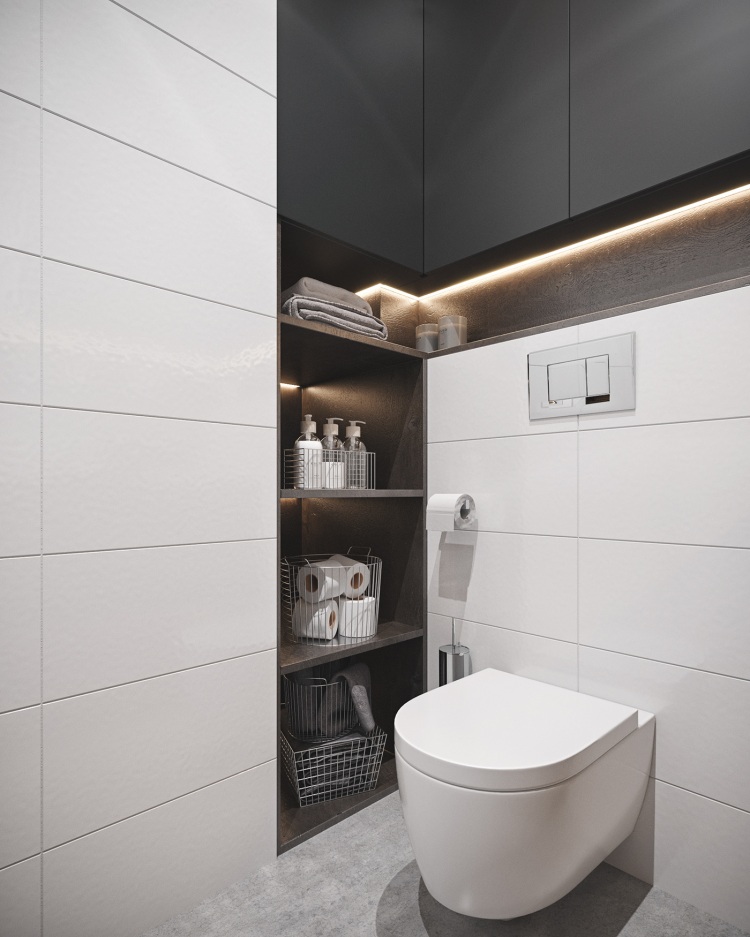 Современный дизайн интерьера ванной комнаты квартиры в минималистском стиле 